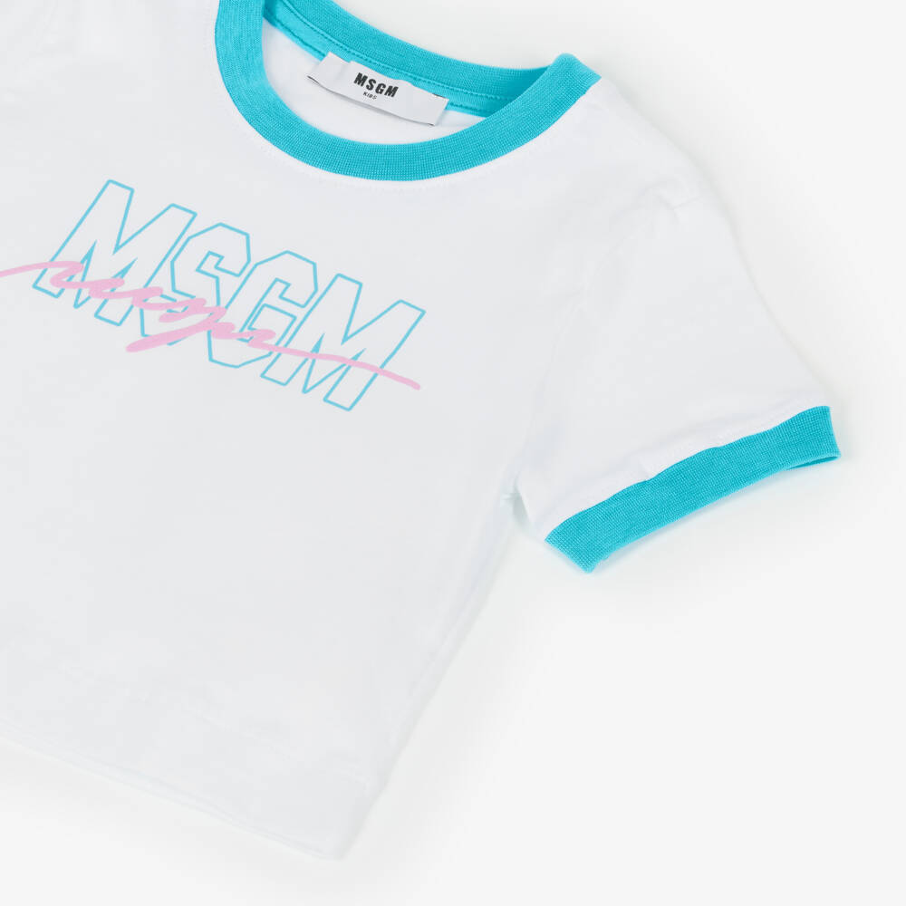 MSGM-Girls Soft White Cotton Logo Tee | Childrensalon Outlet