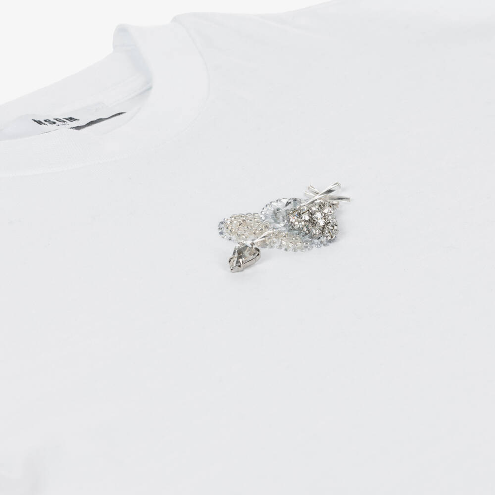 MSGM-Girls Sparkling Heart White Tee | Childrensalon Outlet