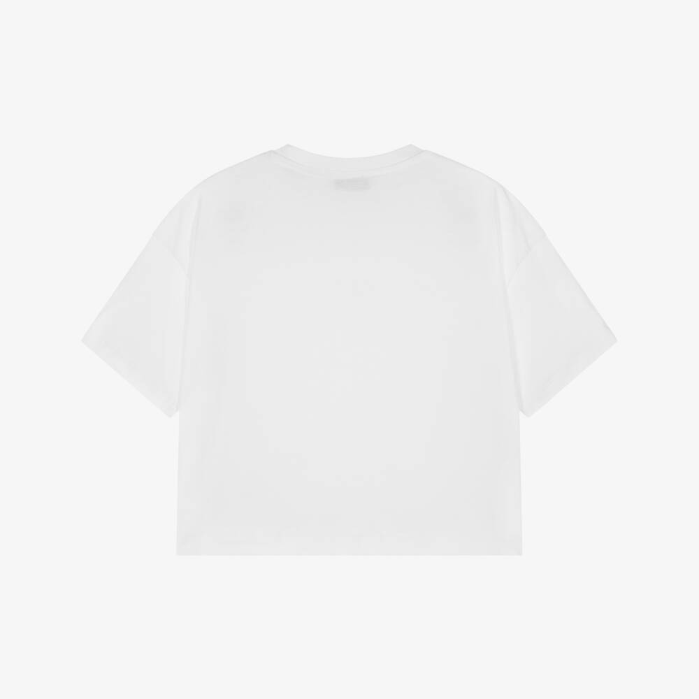MSGM-Girls Sparkling White Cotton Tee | Childrensalon Outlet