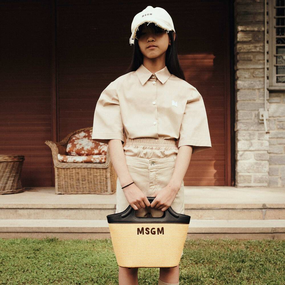 MSGM-Girls Tan Woven Tote Bag | Childrensalon Outlet
