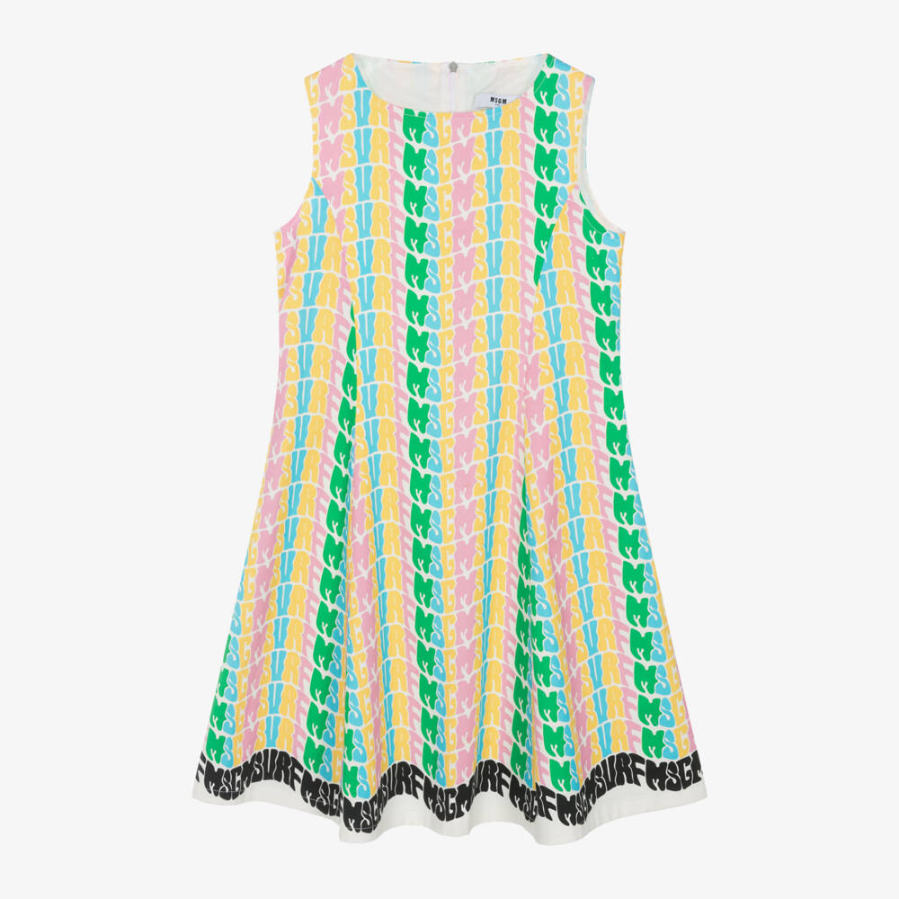 MSGM-فستان قطن فاخر للبنات بشعار مميز | Childrensalon Outlet