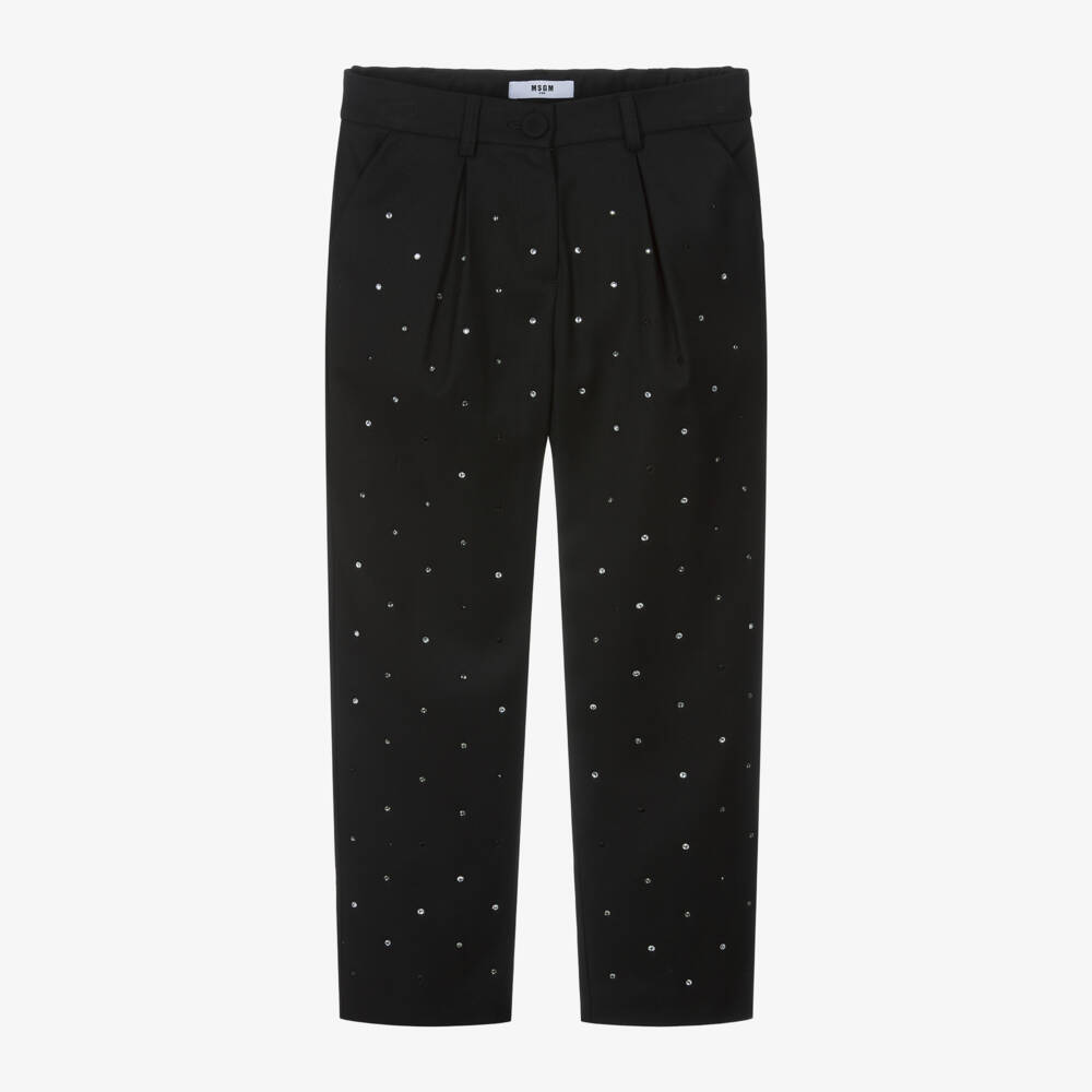 MSGM-Girls Viscose Diamanté Black Trousers | Childrensalon Outlet