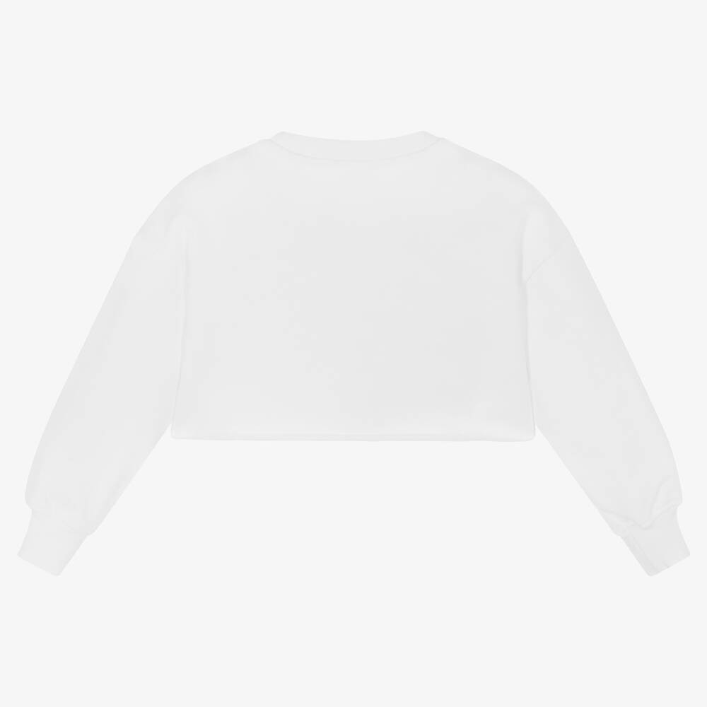 MSGM-Girls White Beaded Logo Cropped Sweatshirt | Childrensalon Outlet