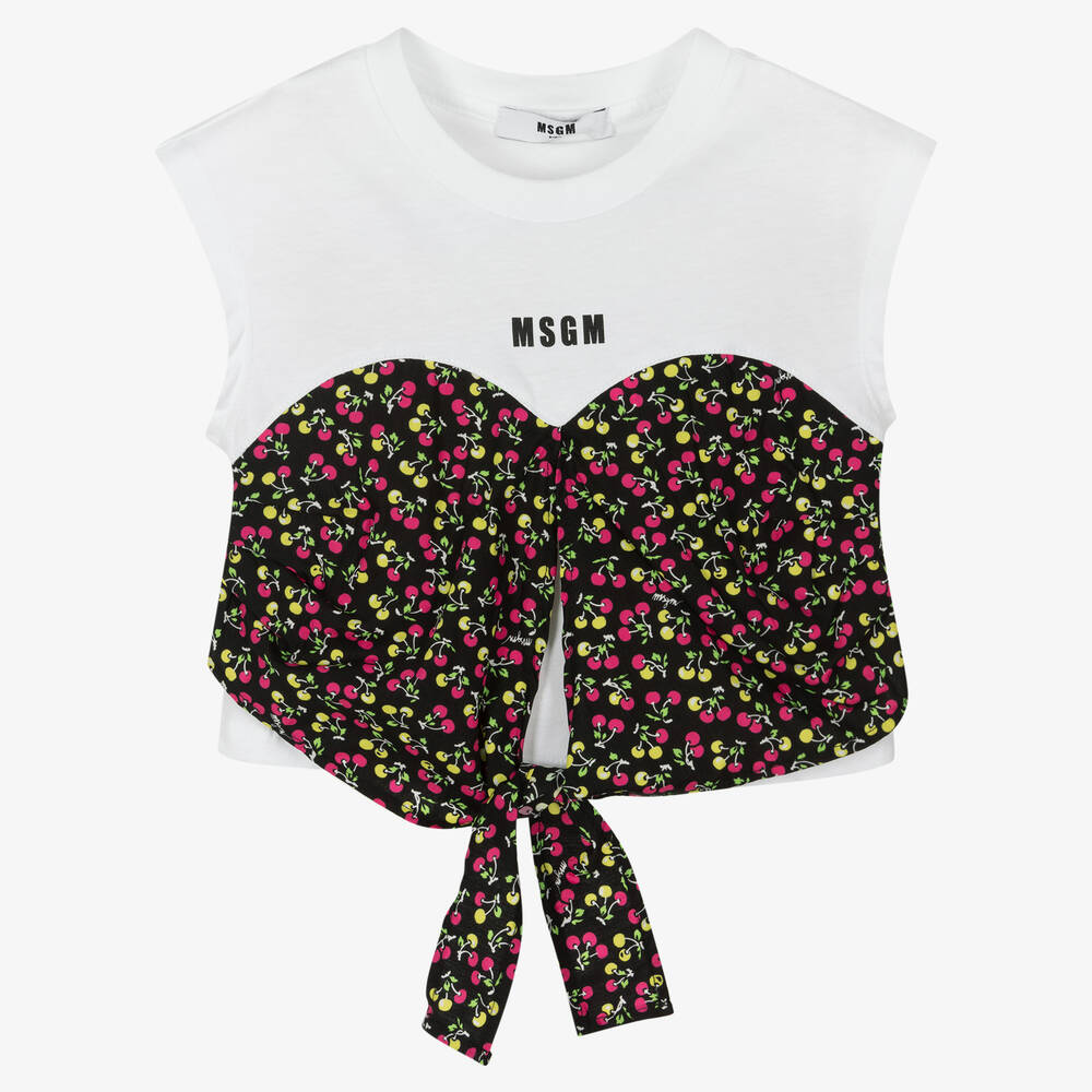 MSGM - Girls White & Black Micro Cherry Top | Childrensalon