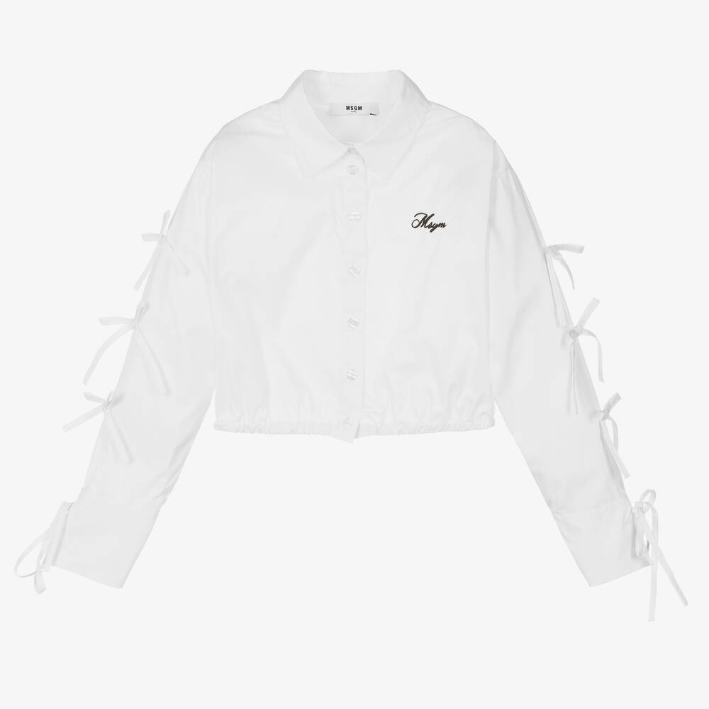 MSGM-Girls White Cotton Bows Shirt | Childrensalon Outlet