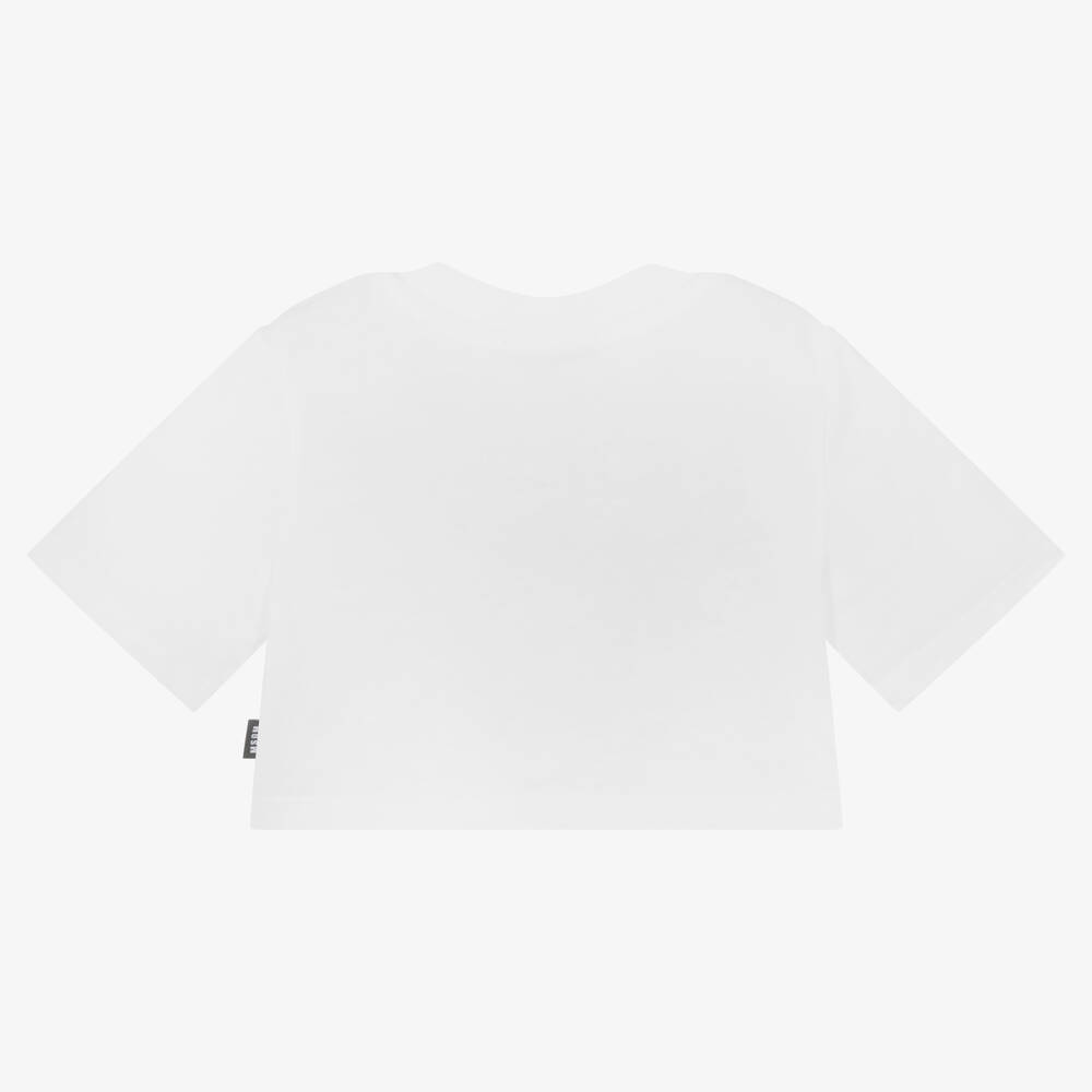 MSGM - Girls White Cotton Cropped Logo T-Shirt