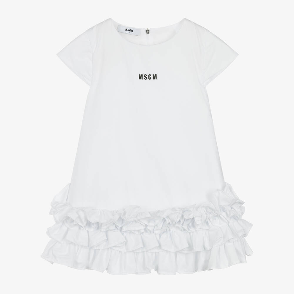 MSGM-Girls White Cotton Dress | Childrensalon Outlet