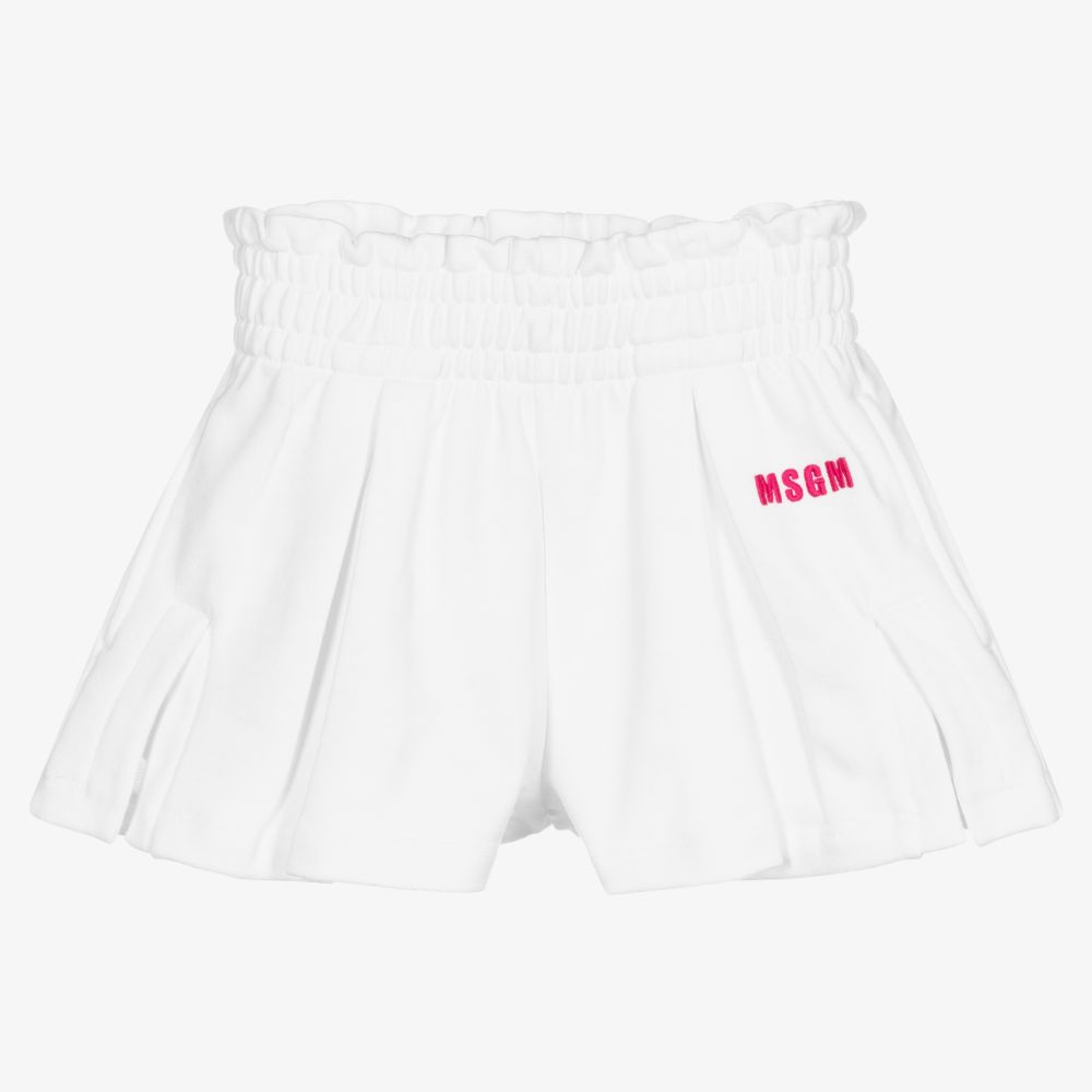 MSGM - Girls White Cotton Logo Shorts | Childrensalon