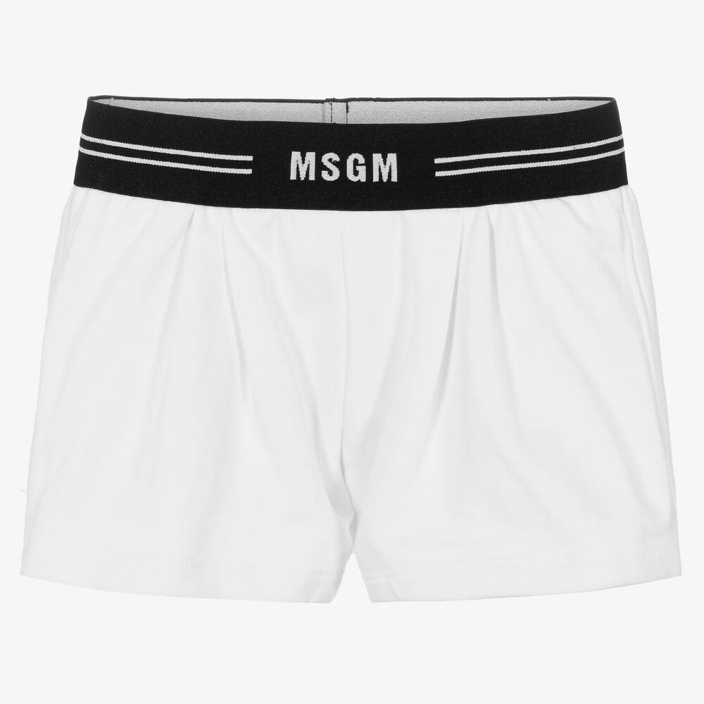 MSGM - Girls White Cotton Logo Shorts | Childrensalon