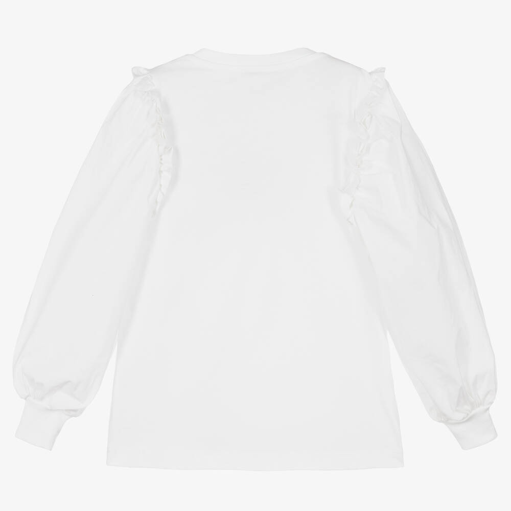 MSGM-Girls White Cotton Logo Top | Childrensalon Outlet