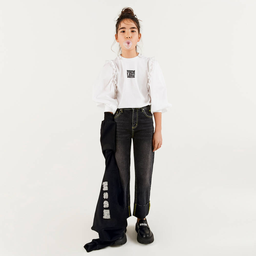 MSGM-Girls White Cotton Logo Top | Childrensalon Outlet