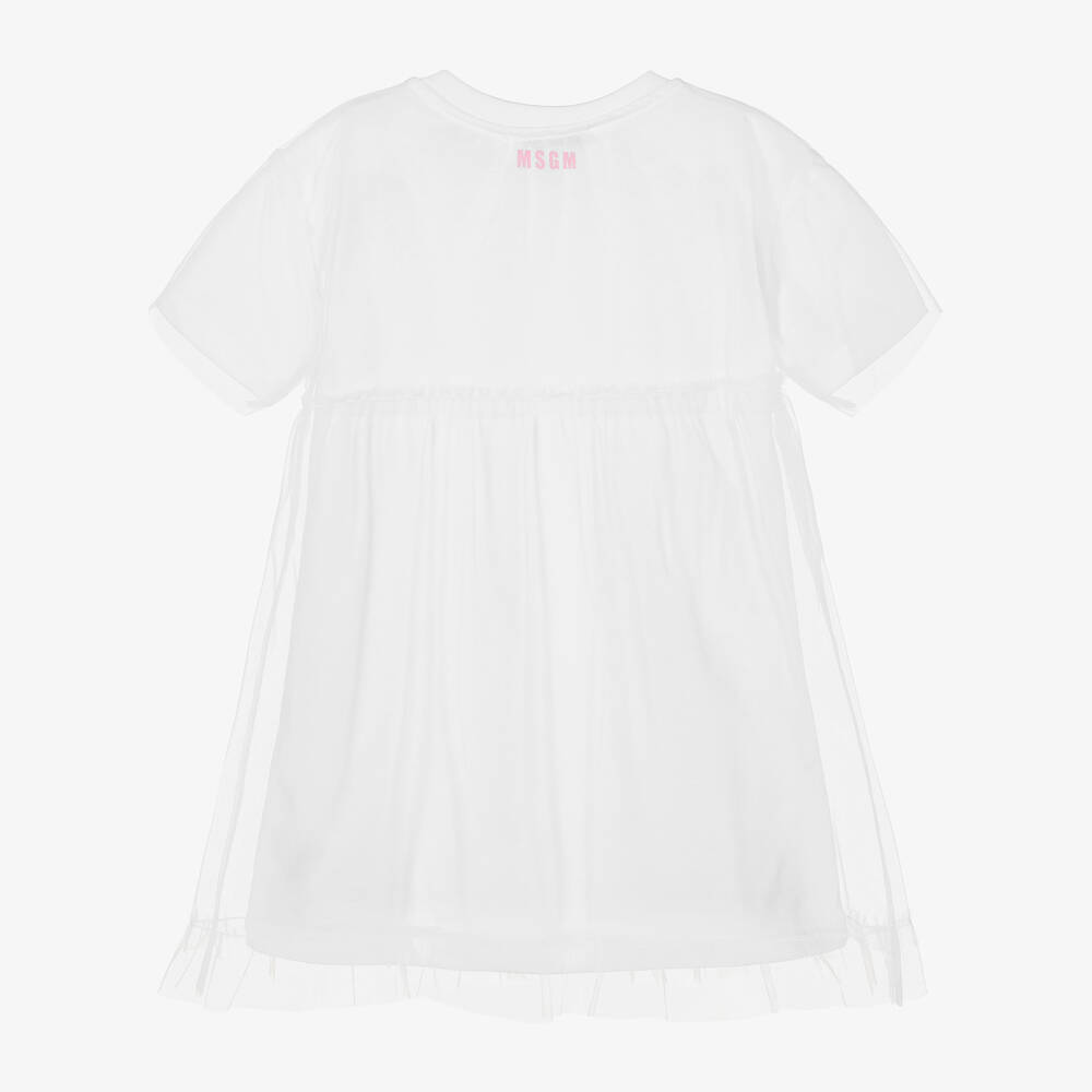 MSGM-Girls White Cotton & Tulle Dress | Childrensalon Outlet