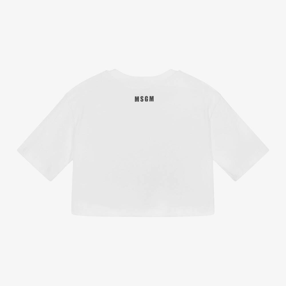 MSGM- Girls White Cropped Cotton T-Shirt | Childrensalon Outlet