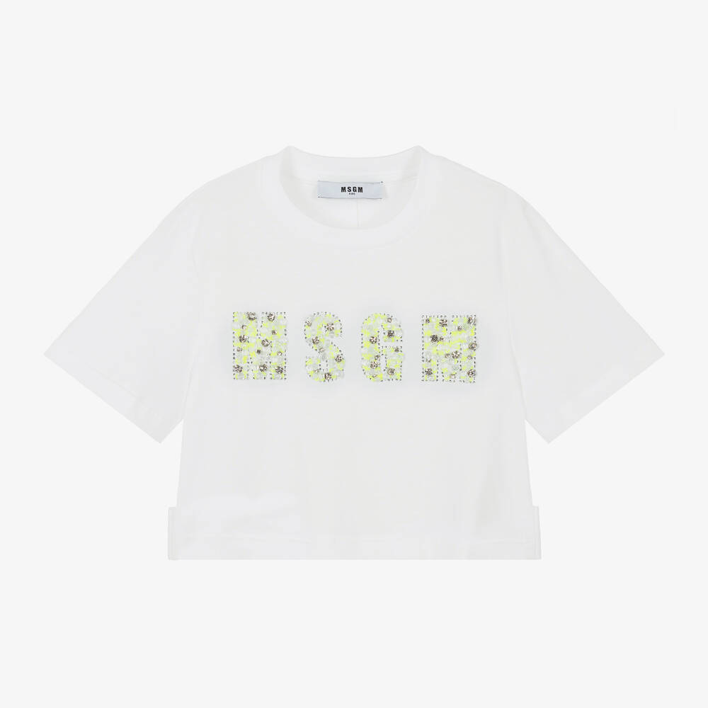 MSGM-Белая укороченная футболка из хлопка для девочек | Childrensalon Outlet