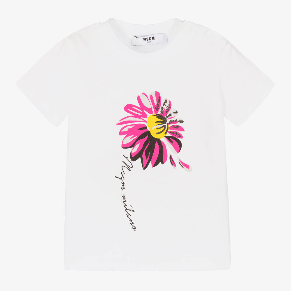 MSGM - Weißes T-Shirt mit Gänseblümchen | Childrensalon