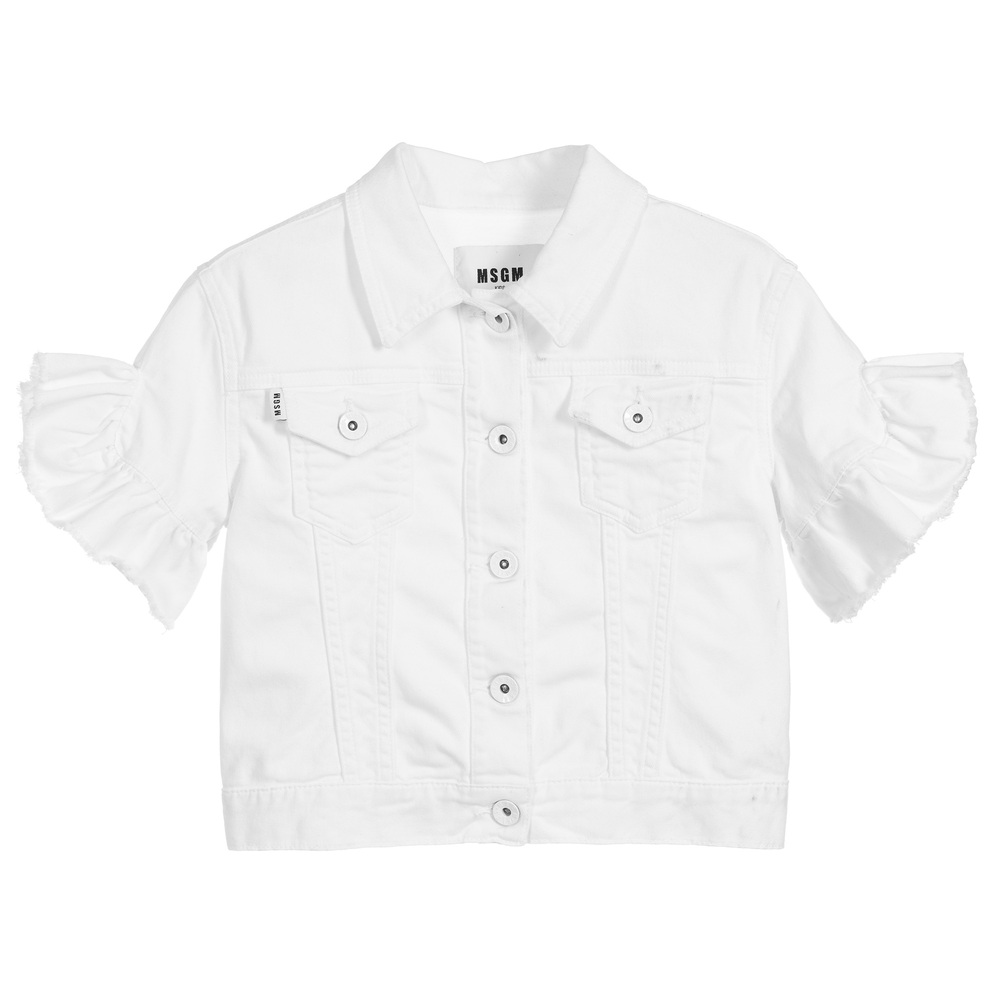 MSGM - Girls White Denim Jacket | Childrensalon