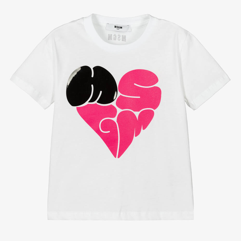 MSGM - Weißes T-Shirt mit Herz-Print (M) | Childrensalon
