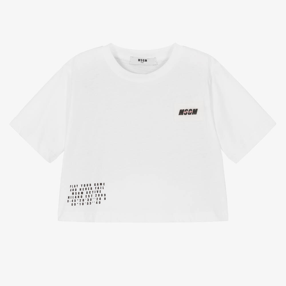 MSGM - Girls White Logo Boxy T-Shirt | Childrensalon