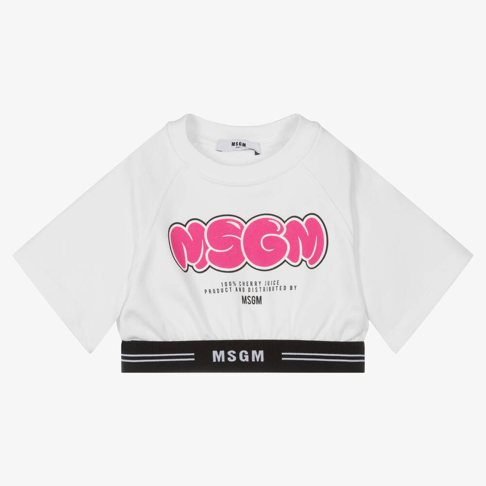 MSGM - توب كروب قطن لون أبيض للبنات | Childrensalon