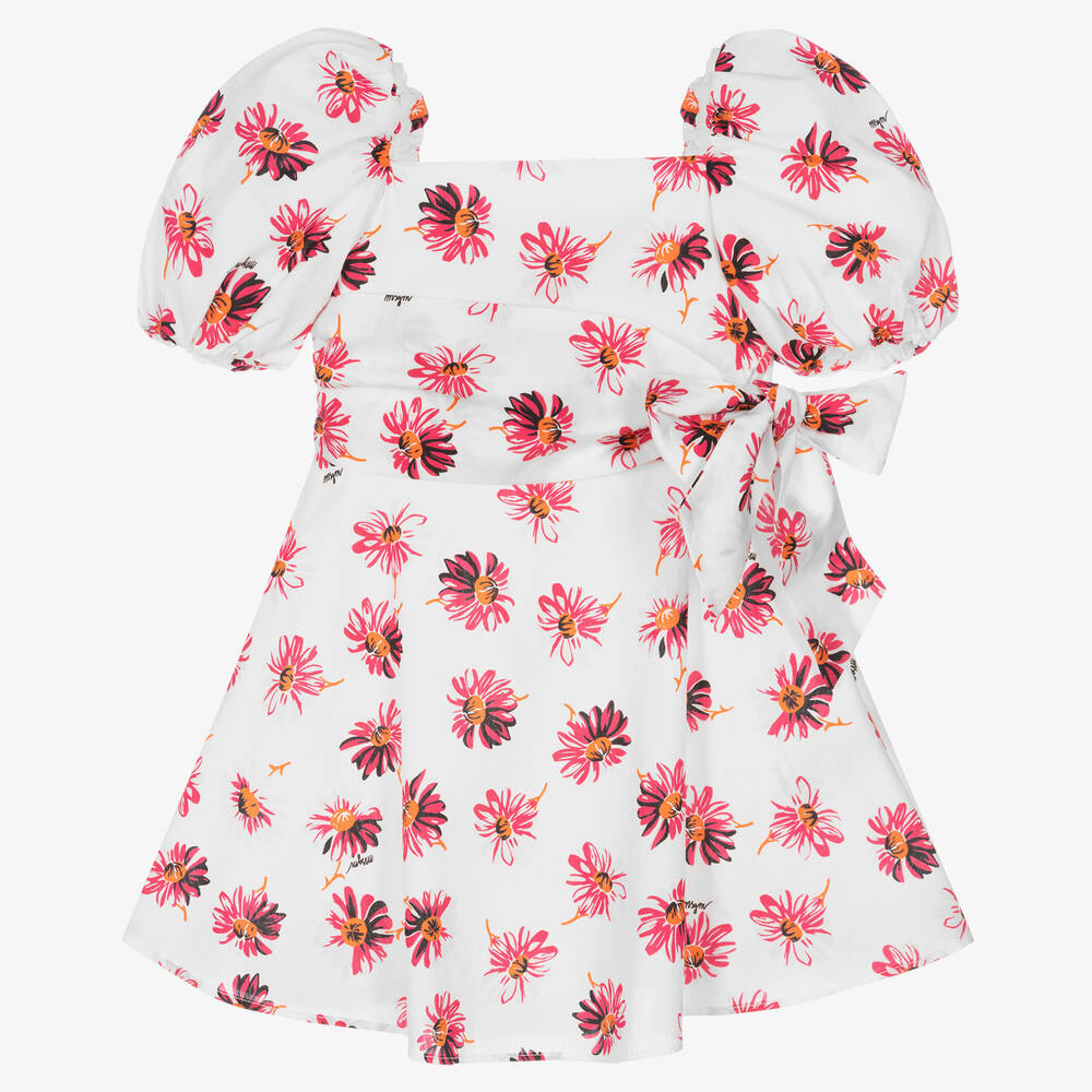 MSGM - Girls White & Pink Floral Dress | Childrensalon