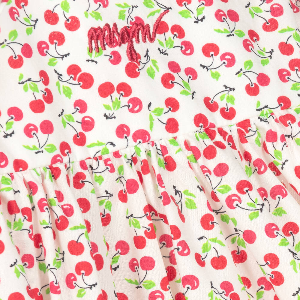 MSGM-Girls White & Red Cherry Print Dress | Childrensalon Outlet
