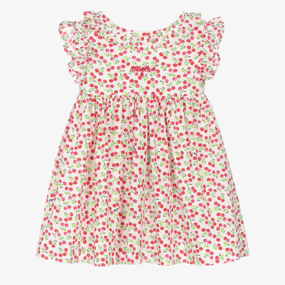 MSGM - Girls White & Red Cherry Print Dress | Childrensalon