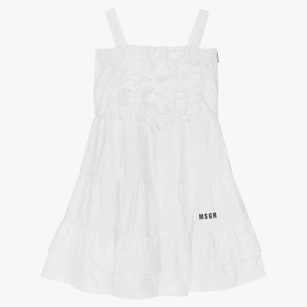 MSGM - Robe blanche en coton à volants | Childrensalon