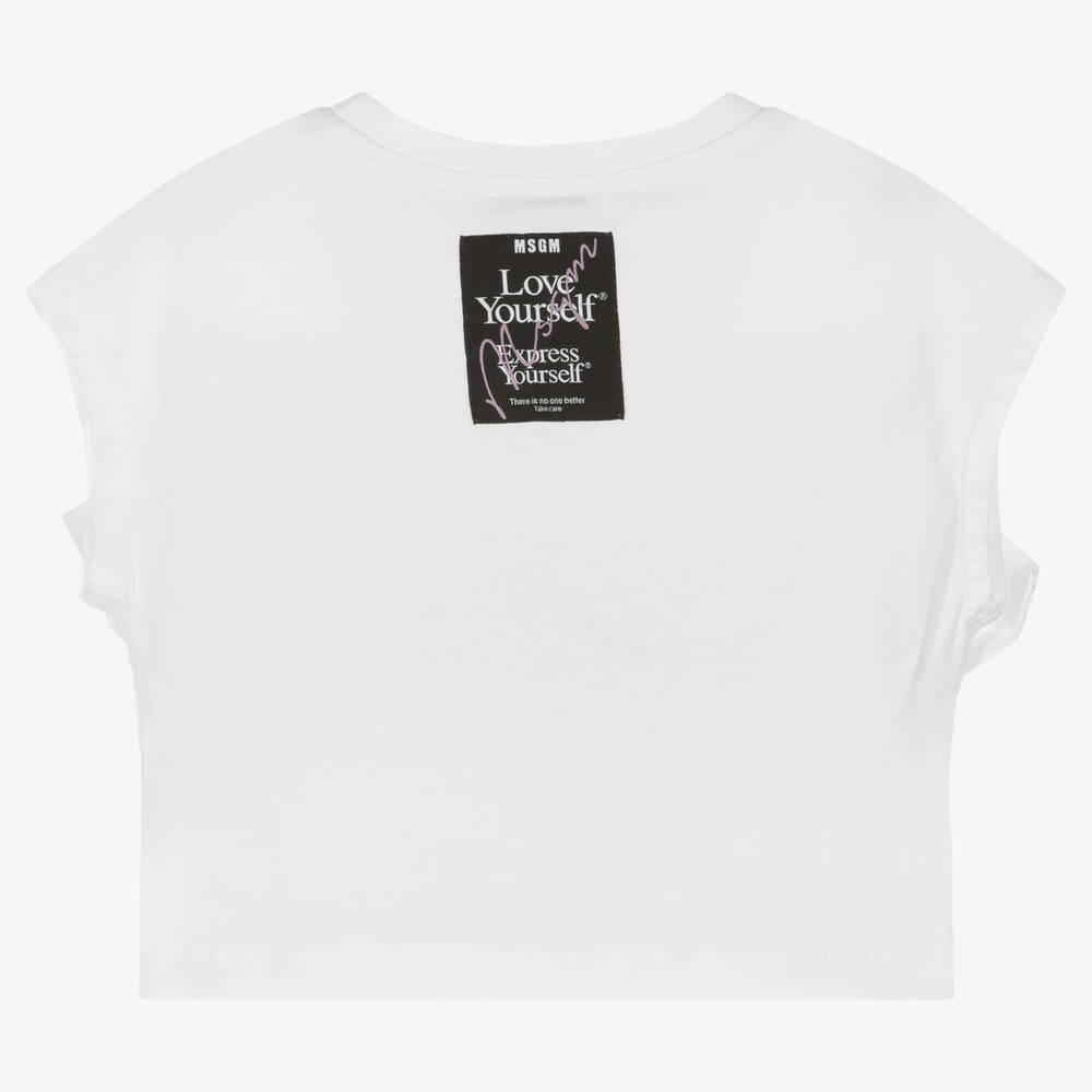 MSGM-Белая хлопковая футболка с рюшами | Childrensalon Outlet