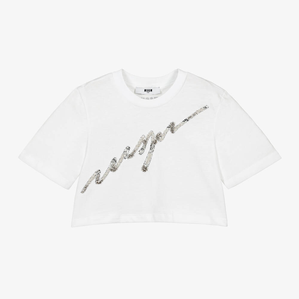 MSGM-تيشيرت بديامونتي قطن لون أبيض | Childrensalon Outlet