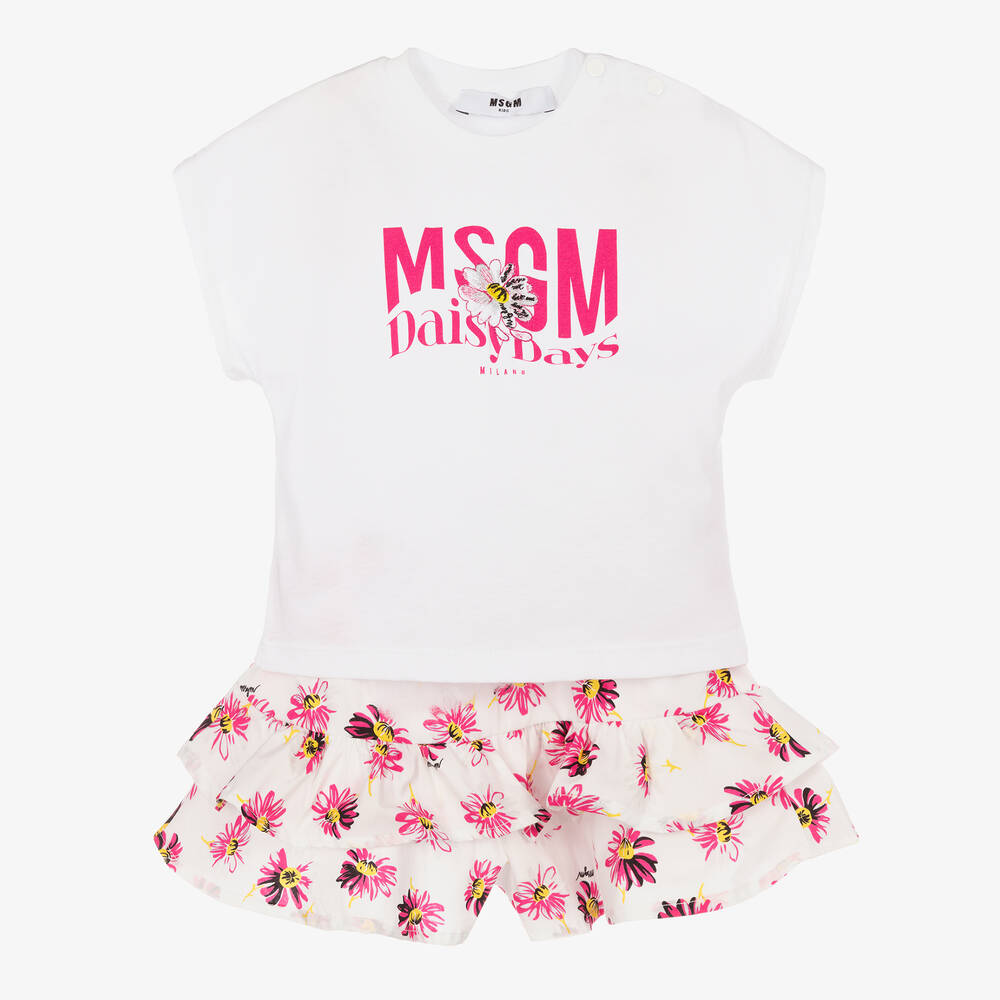 MSGM - Girls White T-Shirt & Shorts Sets | Childrensalon