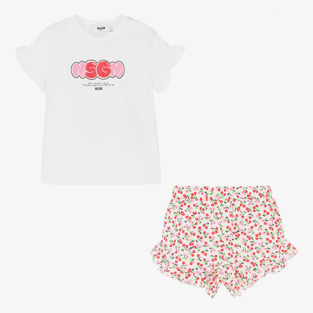 MSGM-Girls White Top & Floral Shorts Set | Childrensalon Outlet