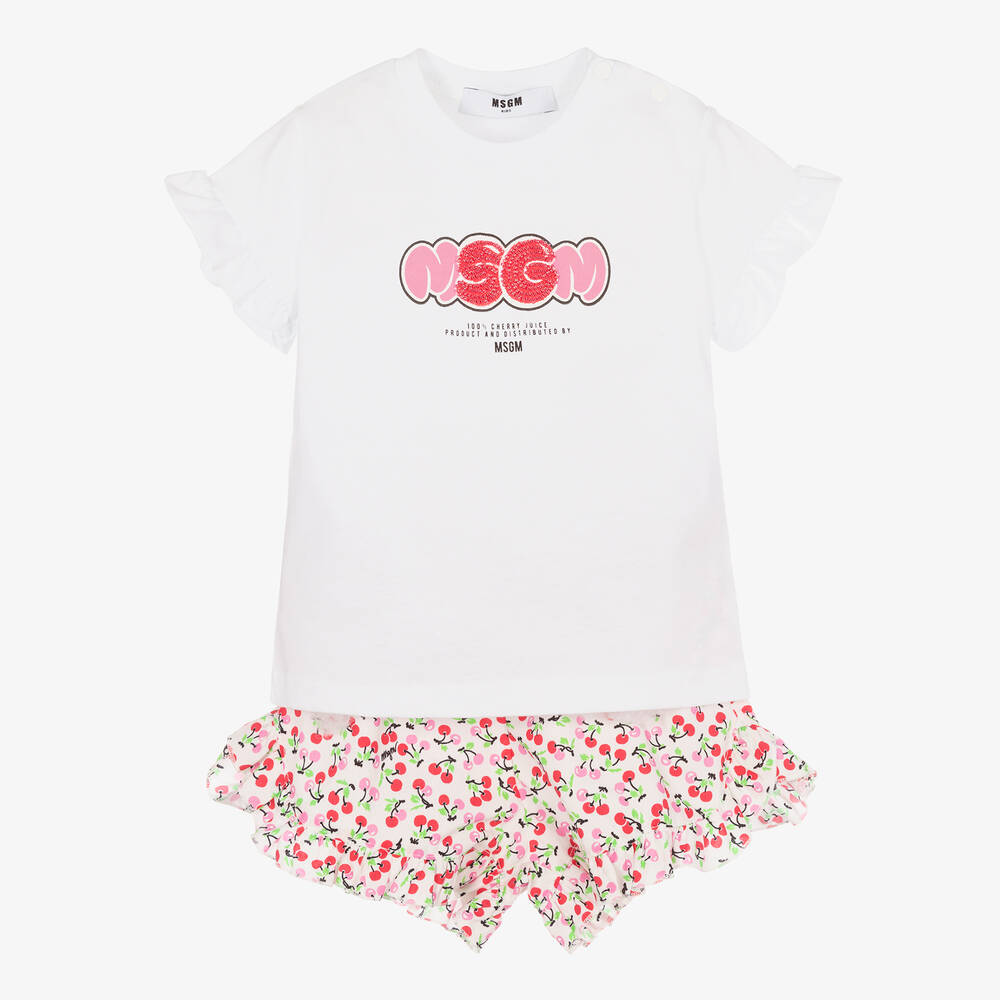 MSGM - Haut blanc et short à fleurs fille | Childrensalon