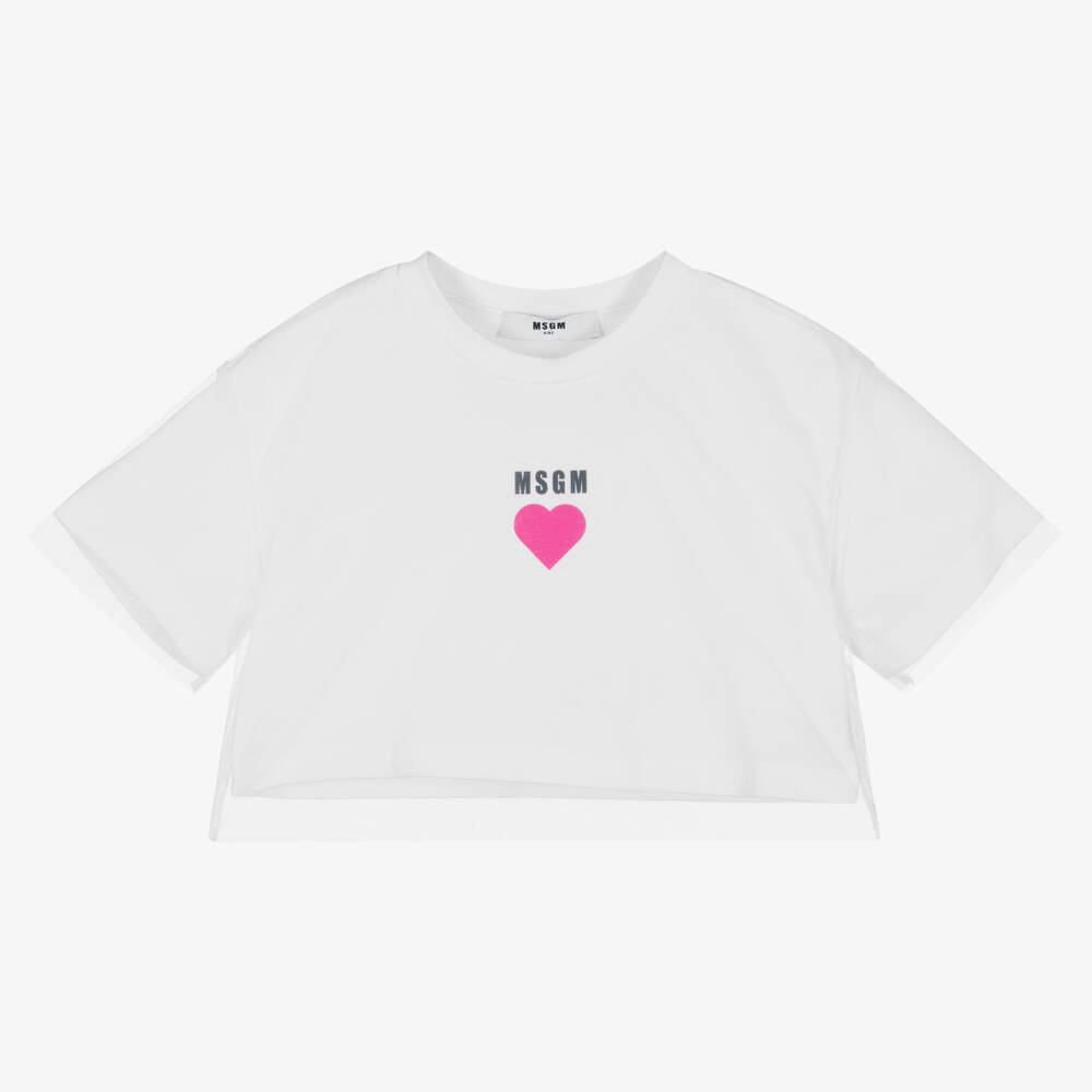 MSGM - Girls White Tulle Logo T-Shirt | Childrensalon