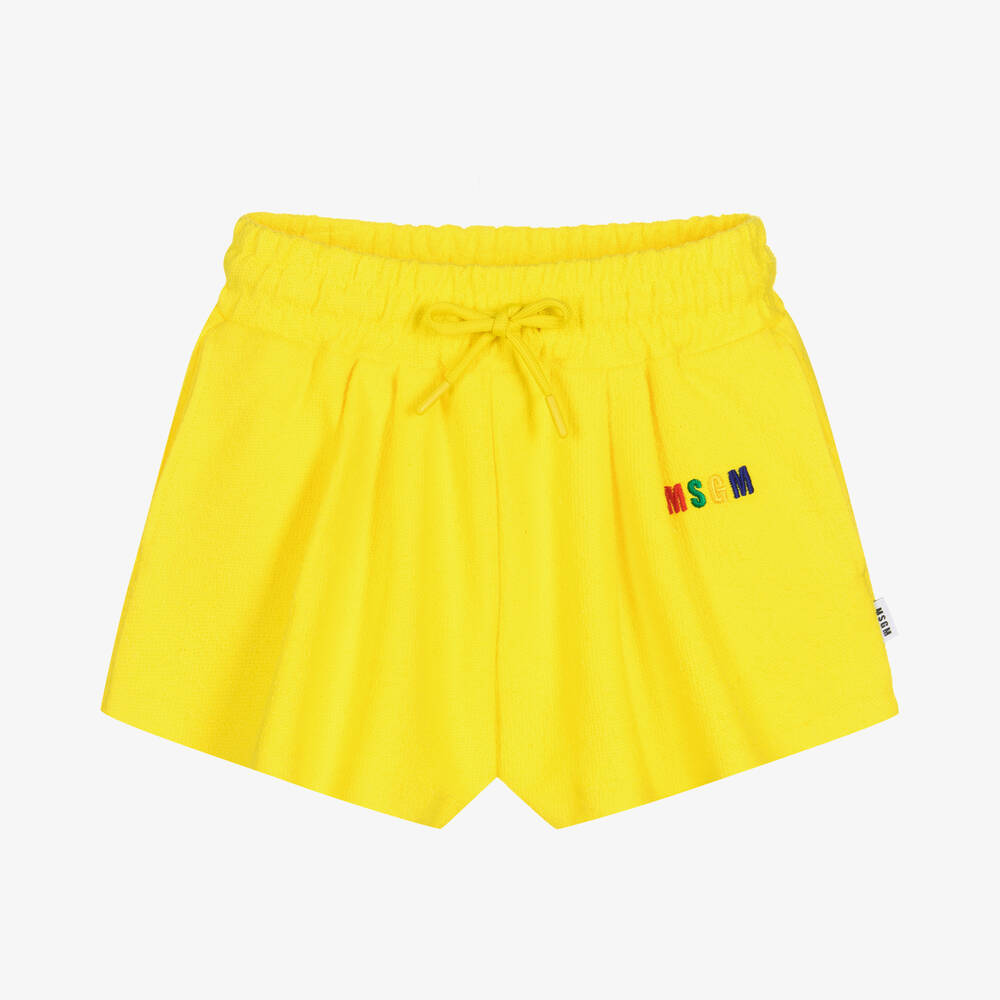 MSGM - Girls Yellow Logo Shorts | Childrensalon