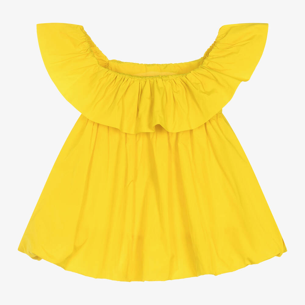 MSGM Girls Yellow Taffeta Bubble Dress Childrensalon Outlet
