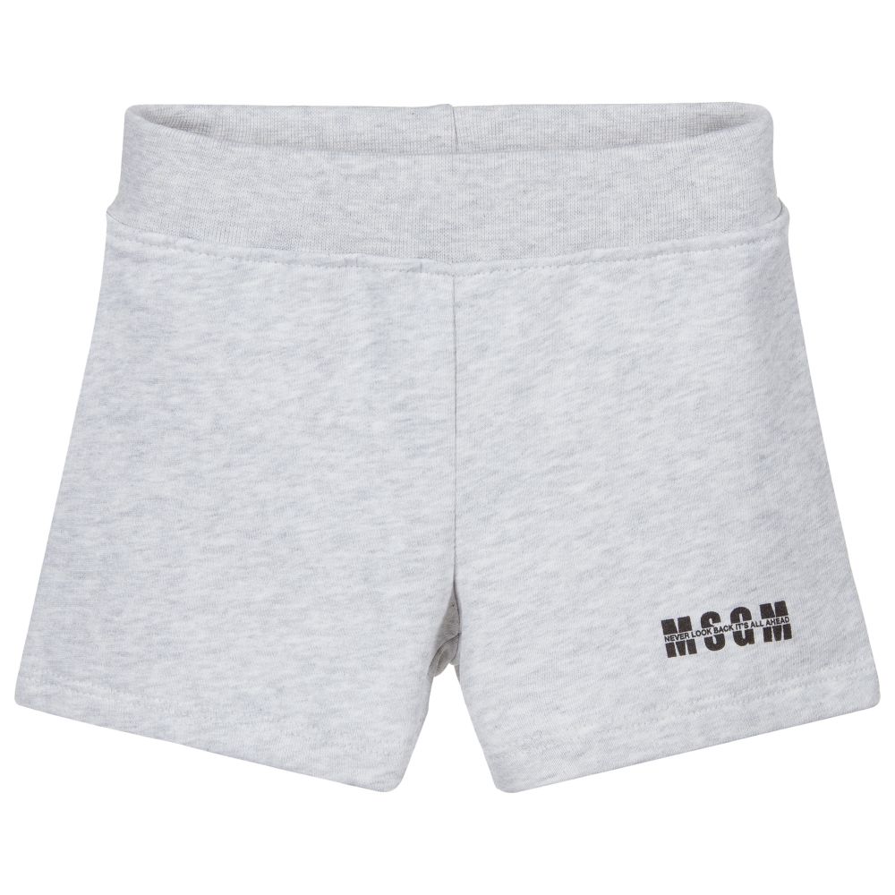 MSGM - Grey Cotton Logo Baby Shorts | Childrensalon
