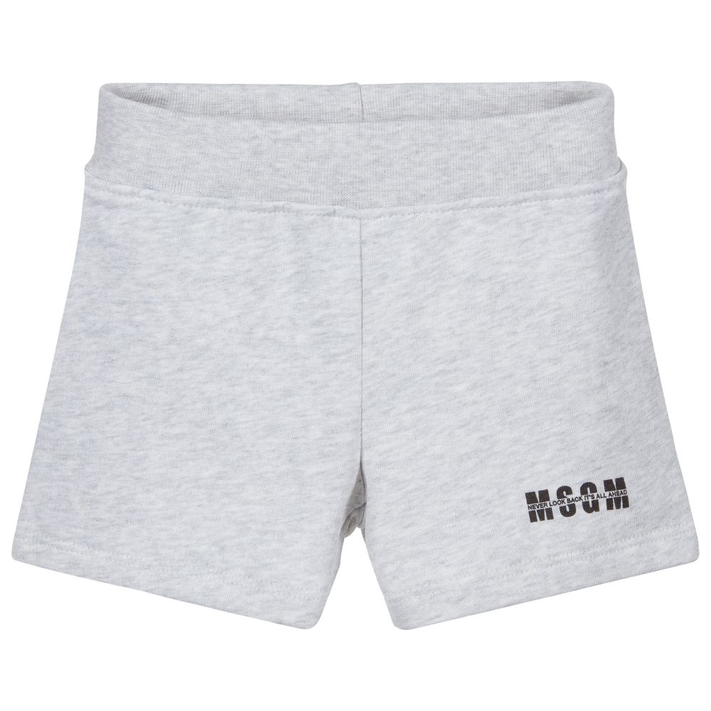 MSGM-Grey Cotton Logo Baby Shorts | Childrensalon Outlet
