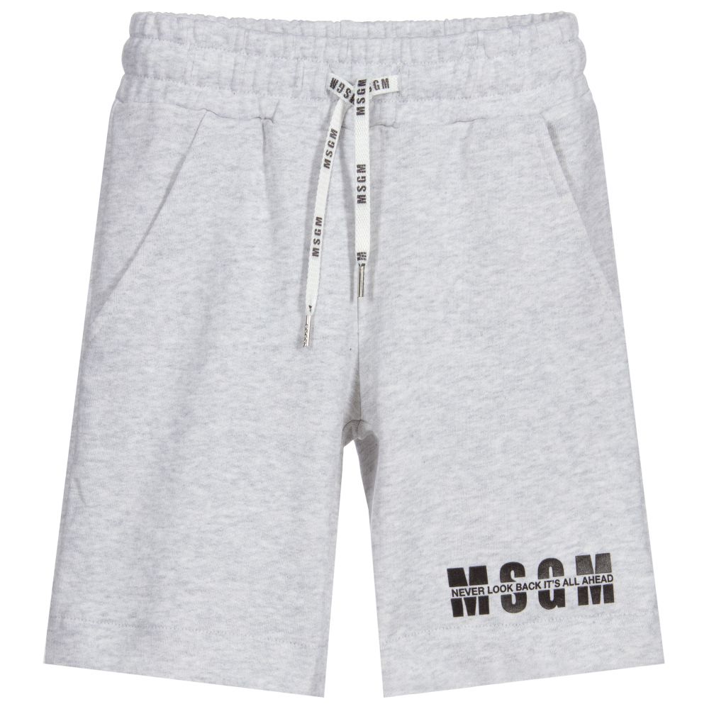 MSGM - Grey Cotton Logo Shorts | Childrensalon