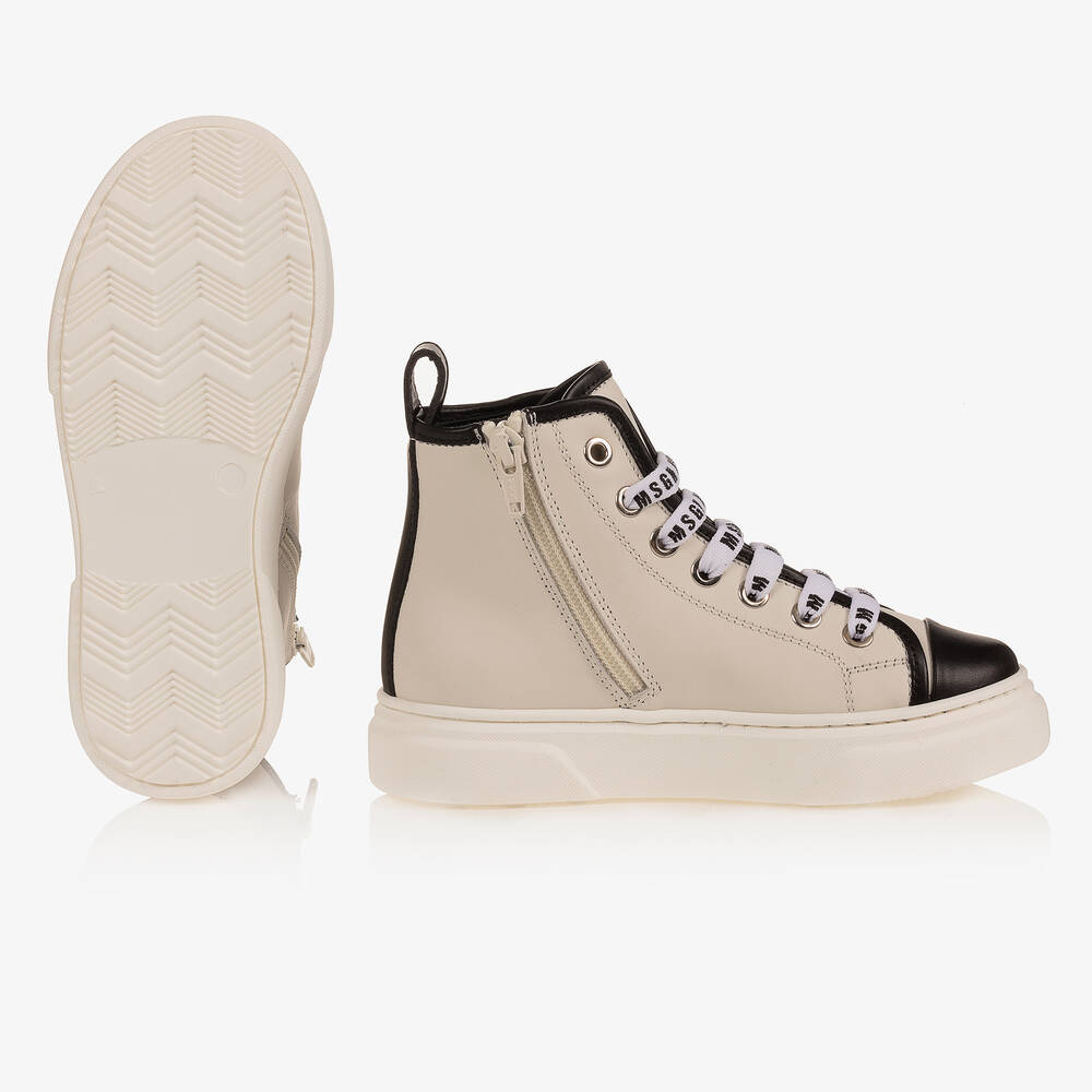 MSGM-Ivory & Black High-Top Trainers | Childrensalon Outlet