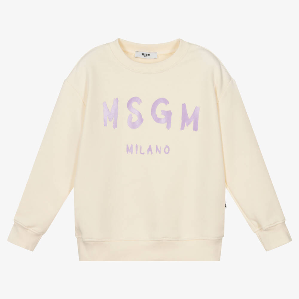 MSGM - Ivory Cotton Logo T-Shirt | Childrensalon
