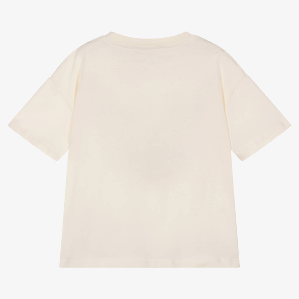 MSGM-Ivory Cotton T-Shirt With Signature Logo | Childrensalon Outlet