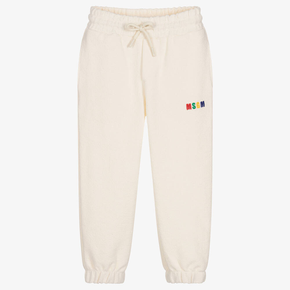 MSGM - Ivory Cotton Terry Logo Joggers | Childrensalon