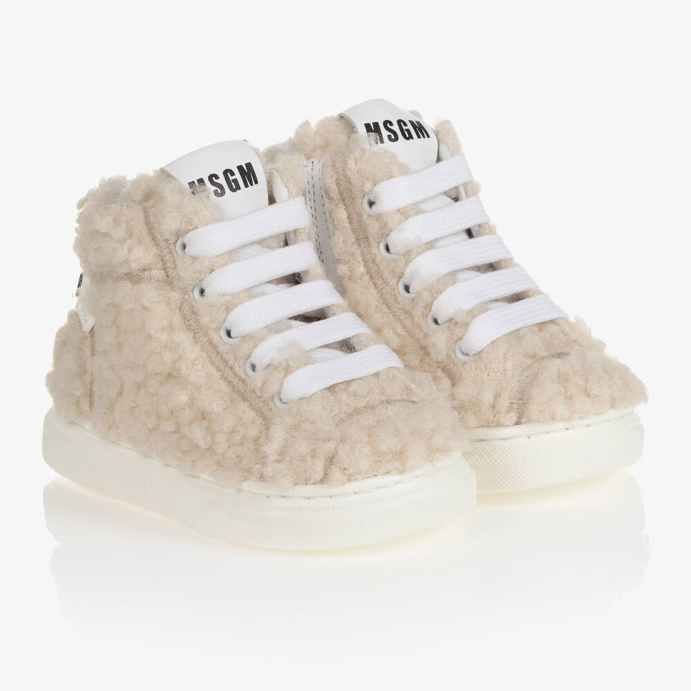 MSGM - Elfenbeinfarbene Teddy-Fleece-Sneakers | Childrensalon