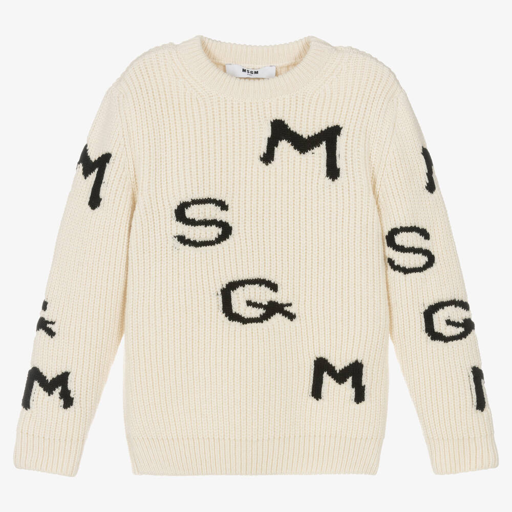 MSGM - Ivory Wool Logo Sweater | Childrensalon