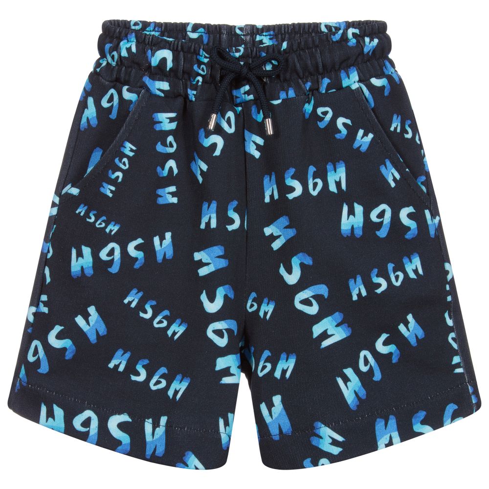 MSGM - Navy Blue Jersey Logo Shorts | Childrensalon