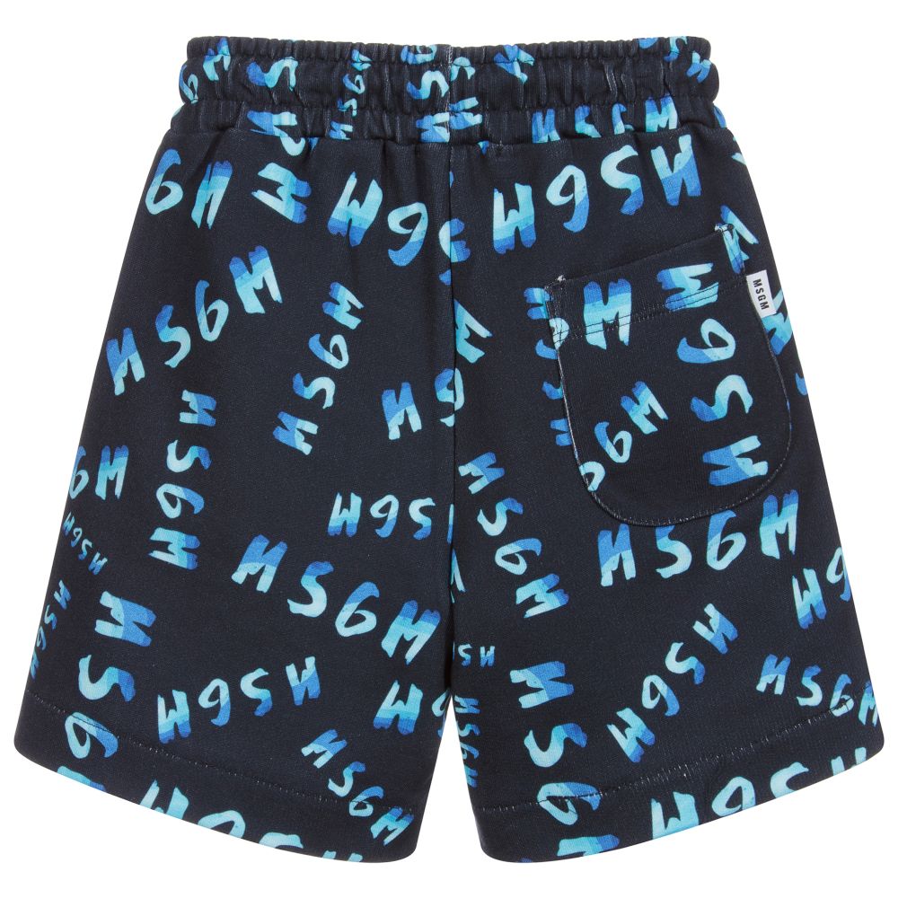MSGM-Navy Blue Jersey Logo Shorts | Childrensalon Outlet