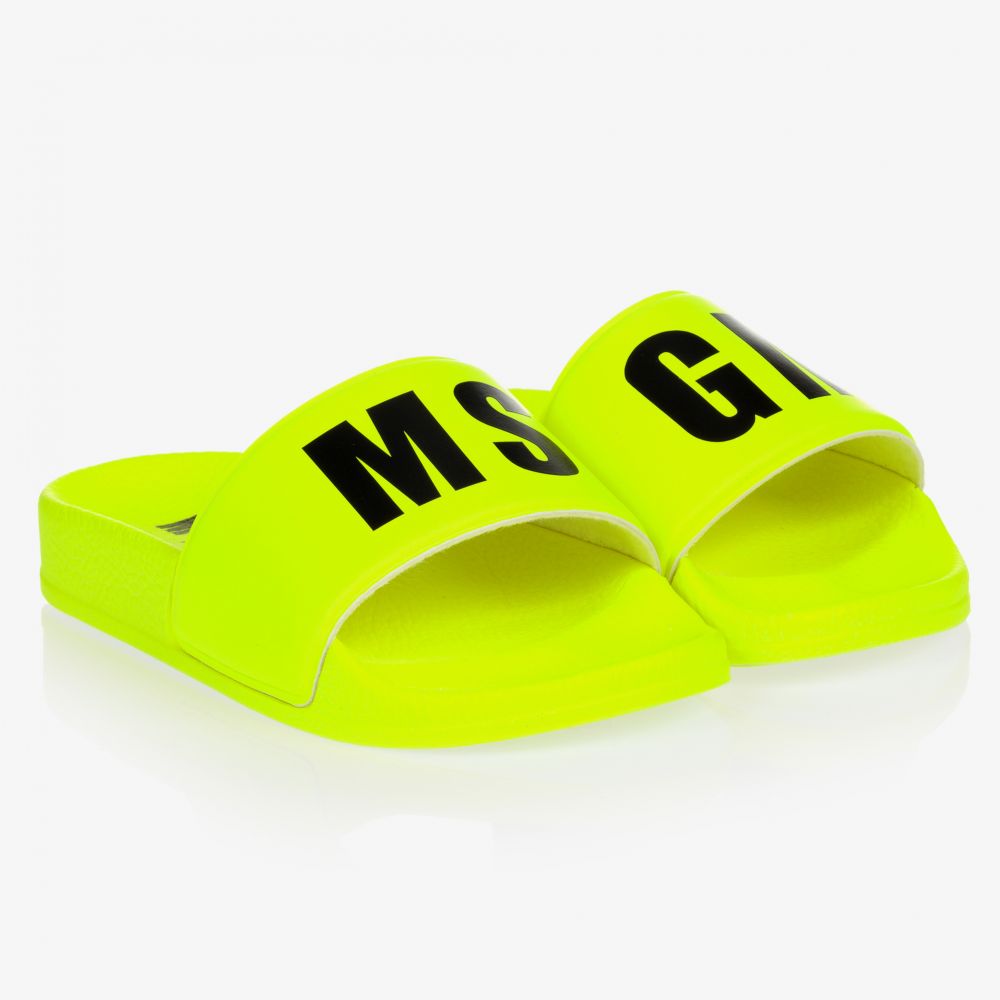 MSGM - Neon Yellow Logo Sliders | Childrensalon