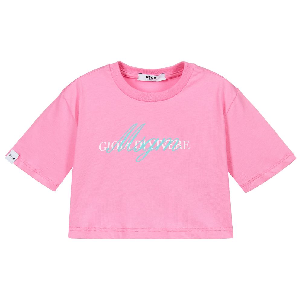 MSGM - Pink Cotton Cropped T-Shirt | Childrensalon
