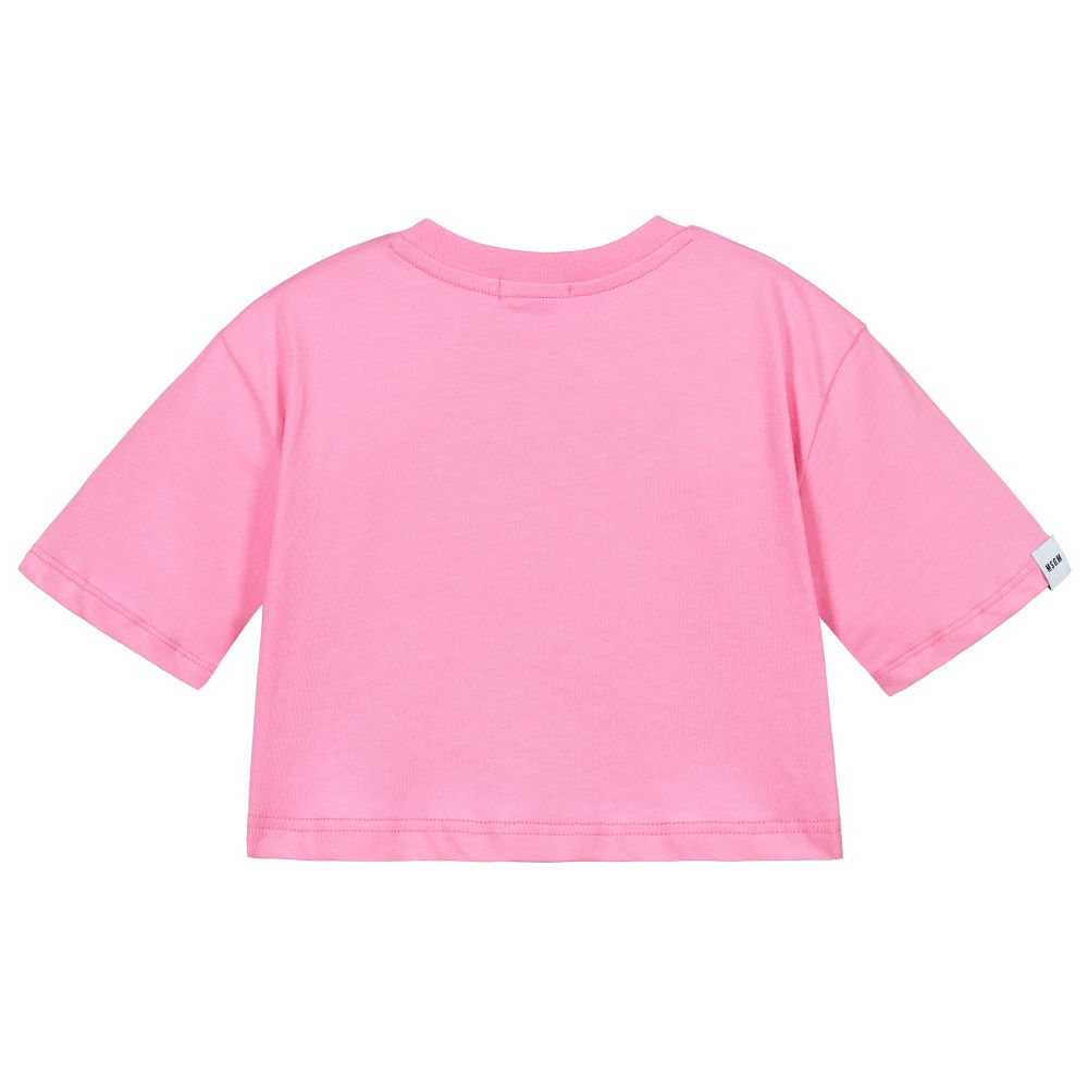 MSGM - Pink Cotton Cropped T-Shirt | Childrensalon Outlet