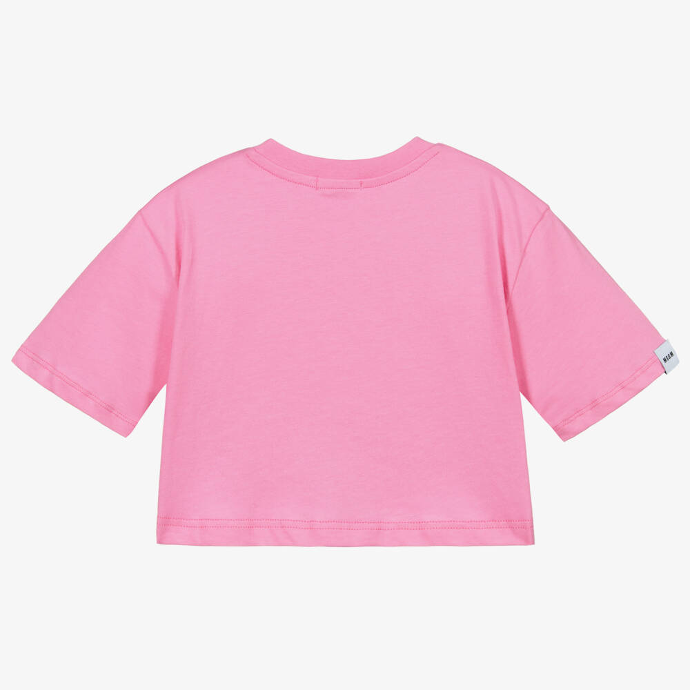 MSGM-Pink Cotton Cropped T-Shirt | Childrensalon Outlet
